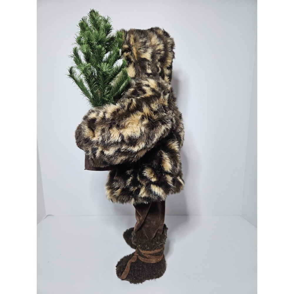 Woodland Santa Claus Figurine Leopard Print Faux‎ Fur Coat Christmas Tree Rustic - Picture 7 of 8
